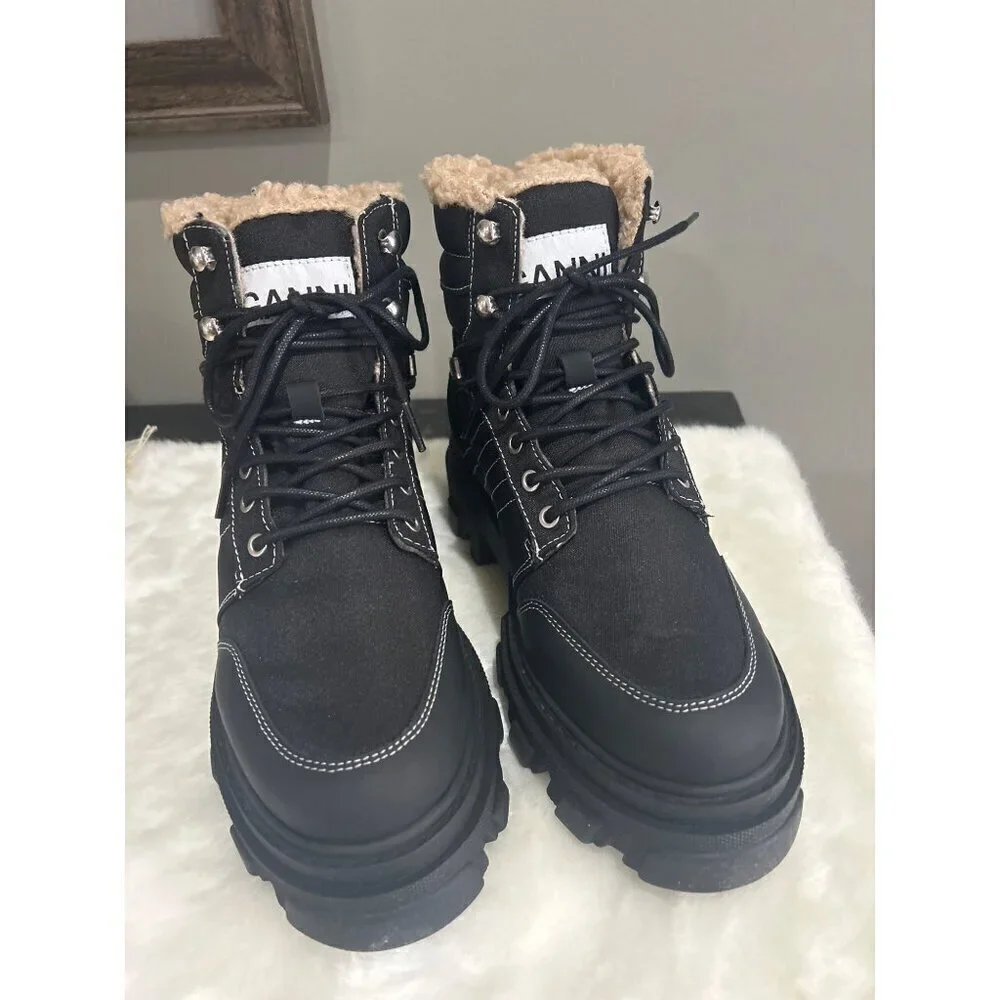 GANNI Lace Up Hiking Boots Black Womens Size 36